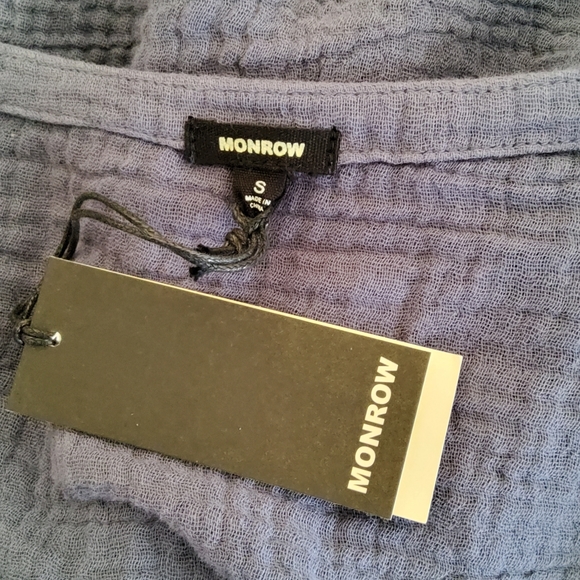 Monrow Voluminous Gause V-Neck Top Size S Blue New - Picture 6 of 7